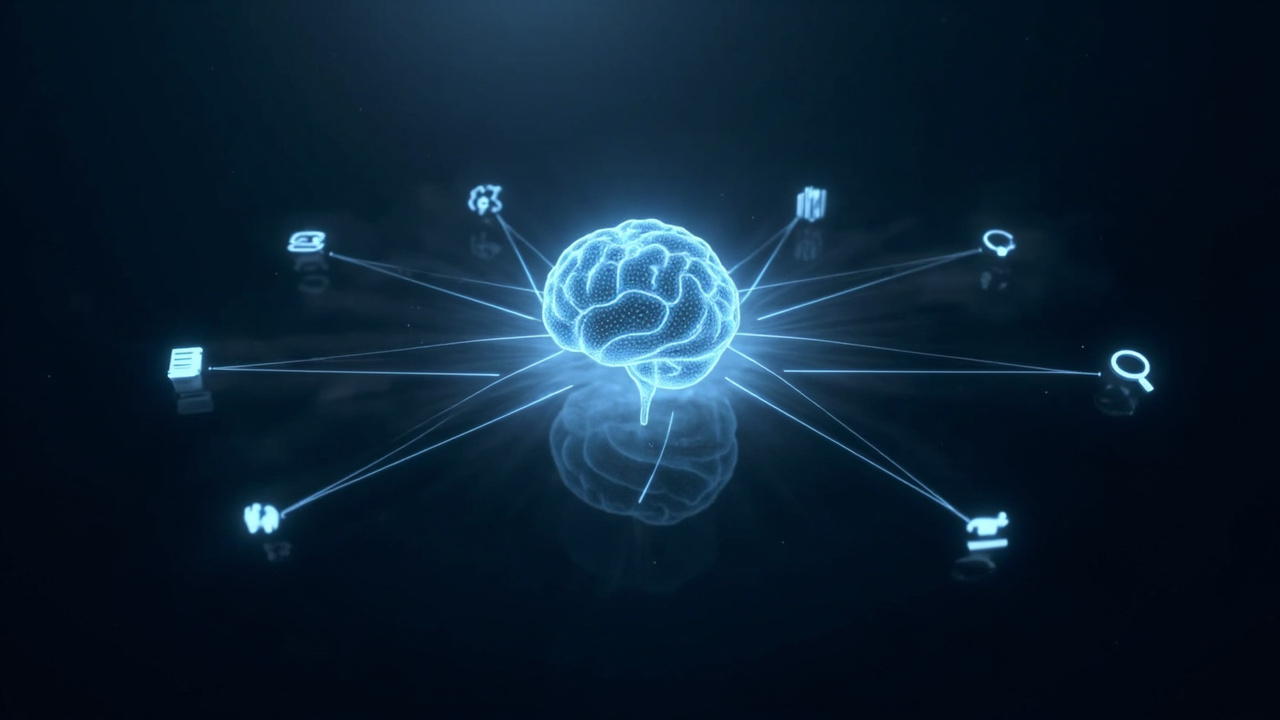 Mspark AI Marketing OS dashboard with interconnected icons representing strategy, content, SEO, AEO, distribution, and revenue operations