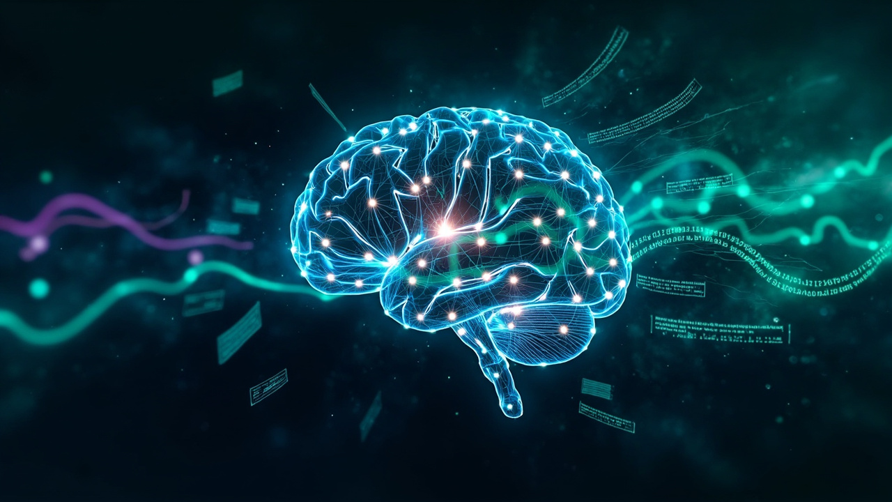 Abstract representation of AI offsite visibility with a digital brain and data connections