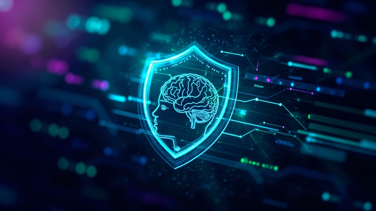 Abstract representation of an AI agent securely contained within a digital shield, symbolizing protection against unauthorized system access.
