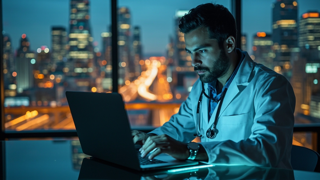 Healthcare professional working with AI technology