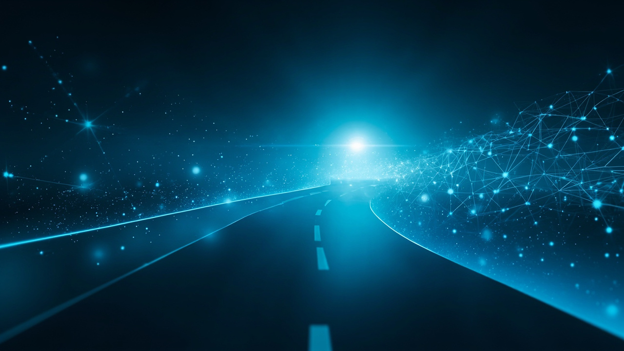 A visual representation of a clear roadmap leading through various stages of AI development, symbolizing the journey from identifying problems to deploying solutions.