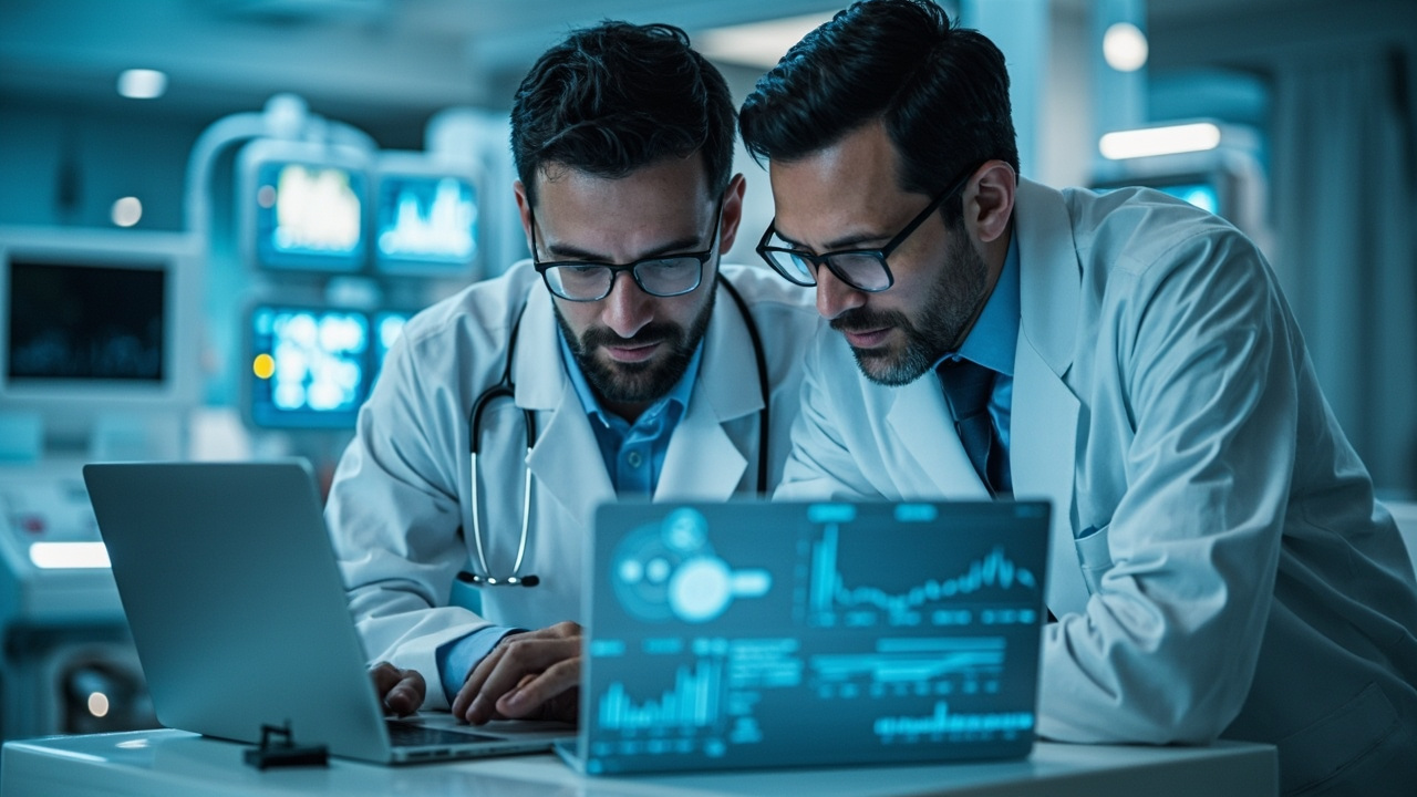 Healthcare professionals working with AI technology