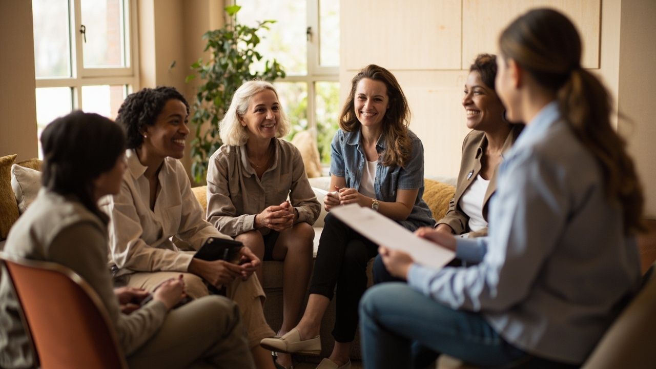 Group therapy session for substance use treatment at a community health center