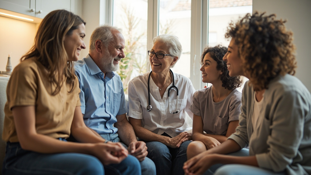 A family consulting with a doctor at a community health center.