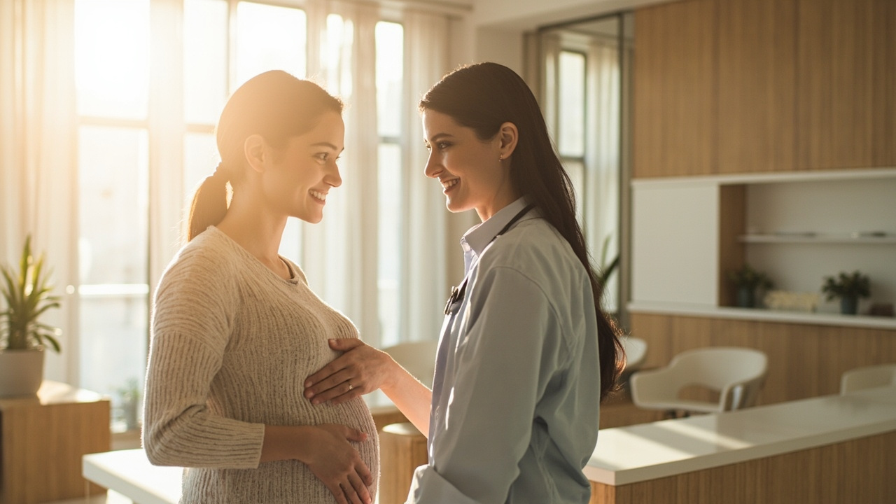 Pregnant woman consulting with a healthcare provider about prenatal care options