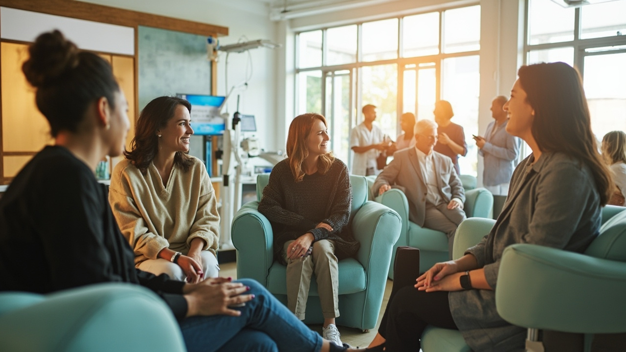 Patients and staff in a community health center, representing comprehensive HIV and Hepatitis C care and prevention services.