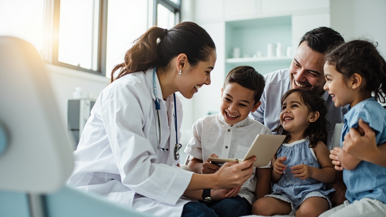 Family receiving an annual wellness exam at AccessHealth clinic